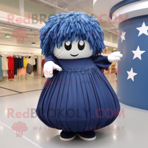 Navy Human Cannon Ball mascot costume character dressed with a Pleated Skirt and Shoe laces