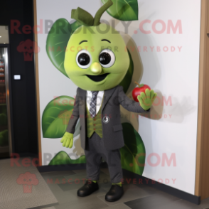 Olive Apple mascot costume character dressed with a Blazer and Gloves