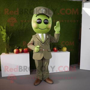 Olive Apple mascot costume character dressed with a Blazer and Gloves