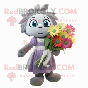 Gray Bouquet Of Flowers mascot costume character dressed with a Wrap Dress and Backpacks