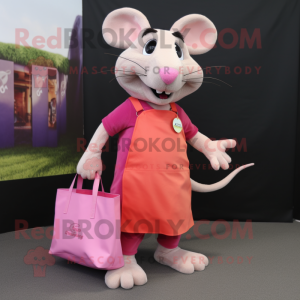 Pink Ratatouille mascot costume character dressed with a Polo Shirt and Tote bags