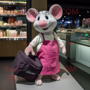 Pink Ratatouille mascot costume character dressed with a Polo Shirt and Tote bags