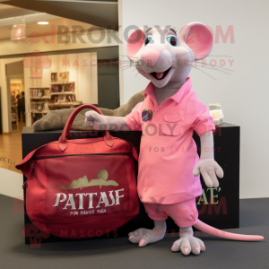 Pink Ratatouille mascot costume character dressed with a Polo Shirt and Tote bags