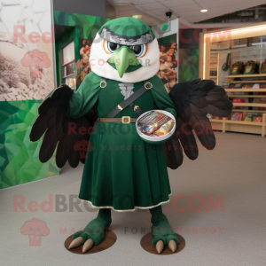 Forest Green Hawk mascot costume character dressed with a Circle Skirt and Clutch bags