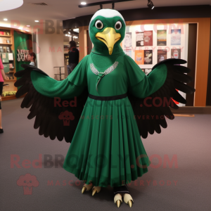 Forest Green Hawk mascot costume character dressed with a Circle Skirt and Clutch bags