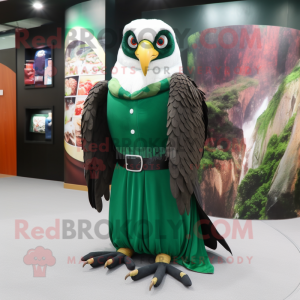 Forest Green Hawk mascot costume character dressed with a Circle Skirt and Clutch bags