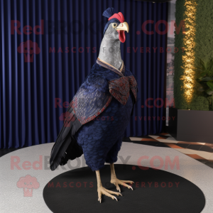 Navy Pheasant mascot costume character dressed with a Evening Gown and Clutch bags