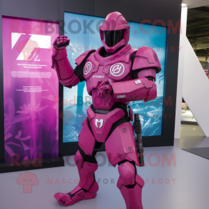 Magenta Spartan Soldier mascot costume character dressed with a Windbreaker and Digital watches