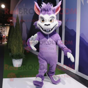 Lavender Chupacabra mascot costume character dressed with a Running Shorts and Mittens