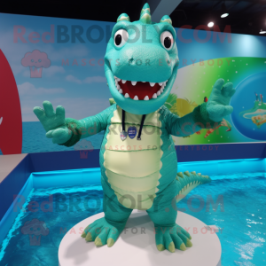 Cyan-Krokodil Maskottchen...