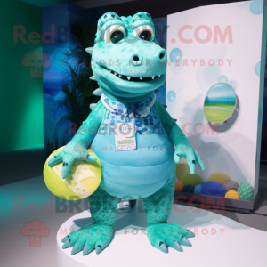 Cyan-Krokodil Maskottchen...