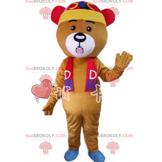 Braunbärenmaskottchen in Sportbekleidung. Bärenkostüm -