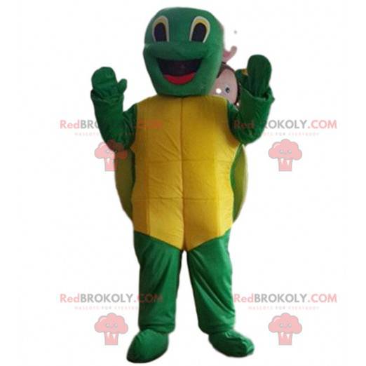 Zeer lachende schildpadmascotte. Schildpad kostuum -