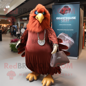 Rust Eagle mascot costume character dressed with a Ball Gown and Handbags