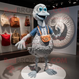 Silver Turkey mascot costume character dressed with a Denim Shorts and Coin purses