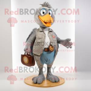 Silver Turkey mascot costume character dressed with a Denim Shorts and Coin purses