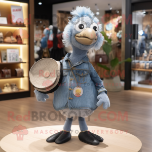 Silver Turkey mascot costume character dressed with a Denim Shorts and Coin purses