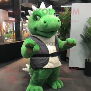 Green Ankylosaurus mascot costume character dressed with a Tank Top and Gloves