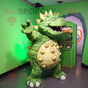 Grön Ankylosaurus maskot...
