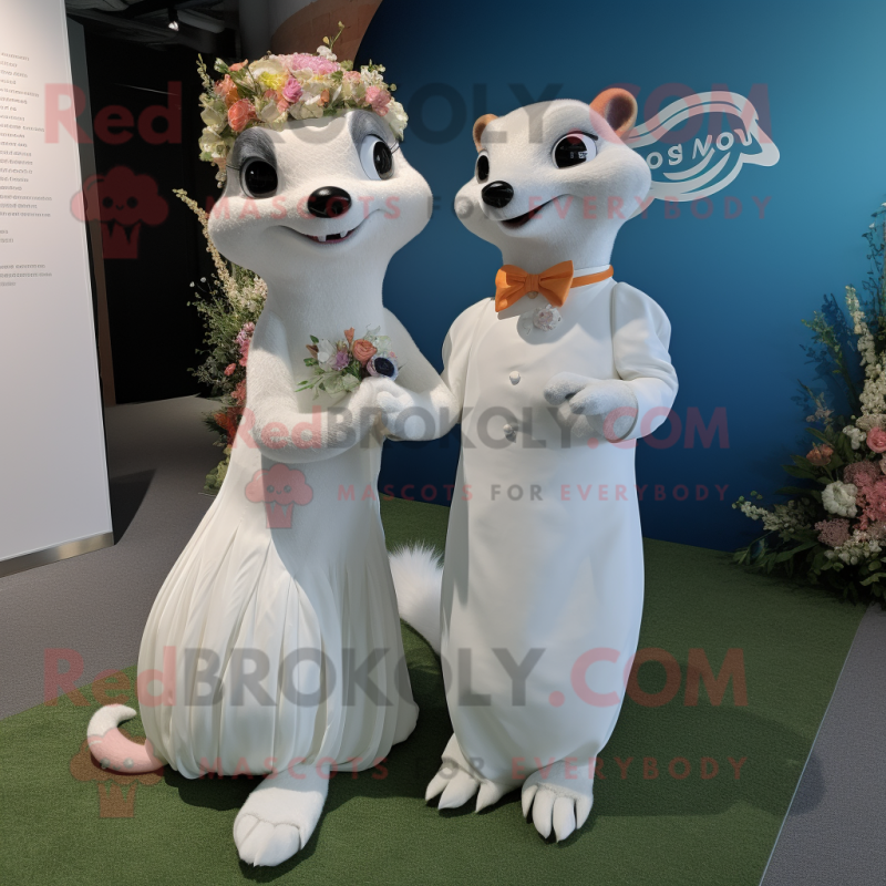 nan Weasel mascot costume character dressed with a Wedding Dress and Smartwatches