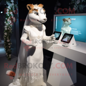 nan Weasel mascot costume character dressed with a Wedding Dress and Smartwatches
