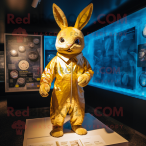 Gold Rabbit mascot costume character dressed with a Romper and Wraps