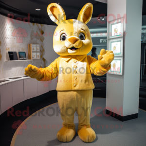 Gold Rabbit mascot costume character dressed with a Romper and Wraps