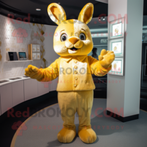 Gold Rabbit mascot costume character dressed with a Romper and Wraps