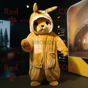 Gold Rabbit mascot costume character dressed with a Romper and Wraps