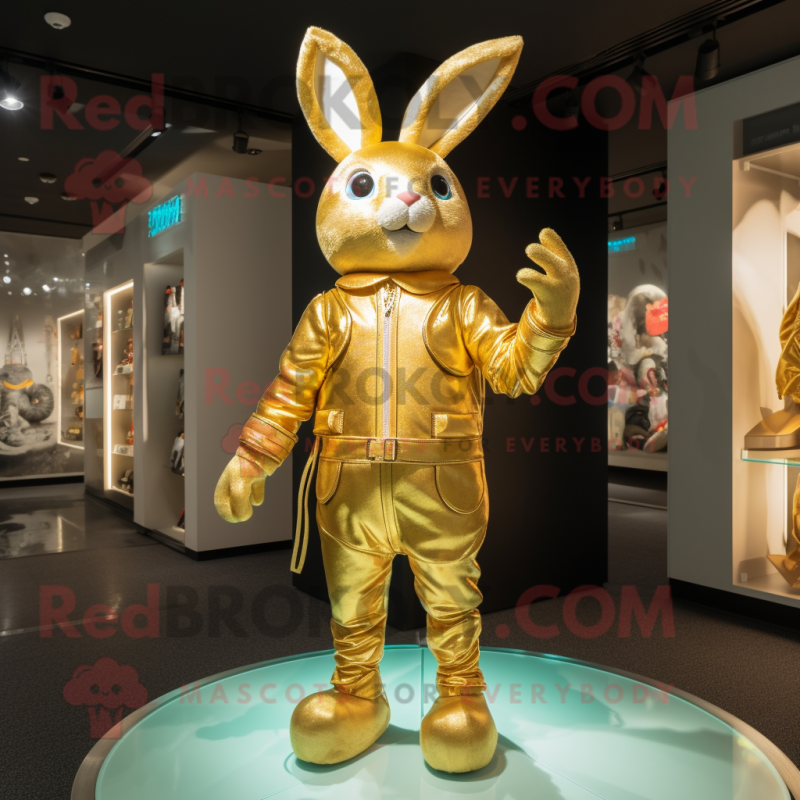 Gold Rabbit mascot costume character dressed with a Romper and Wraps