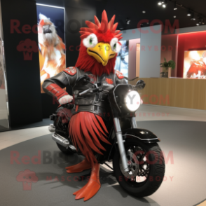 nan Rooster mascot costume character dressed with a Moto Jacket and Cummerbunds