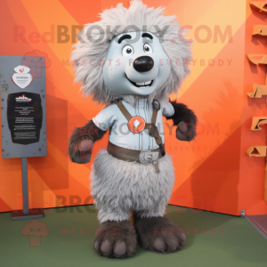 Silver Shepard'S Pie mascot costume character dressed with a Vest and Hair clips