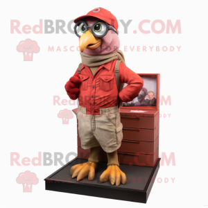 Red Quail mascot costume character dressed with a Cargo Pants and Eyeglasses