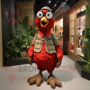 Red Quail mascot costume character dressed with a Cargo Pants and Eyeglasses