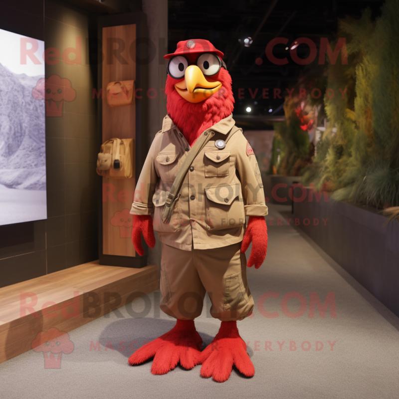 Red Quail mascot costume character dressed with a Cargo Pants and Eyeglasses