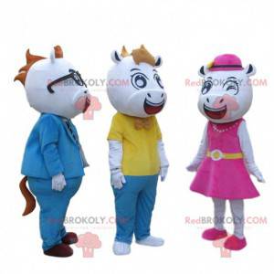 3 mascottes de vaches. Costumes de vaches. Mascotte de la ferme