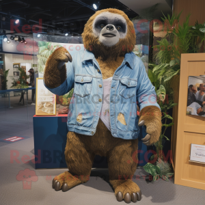 nan Giant Sloth mascot costume character dressed with a Denim Shorts and Ties