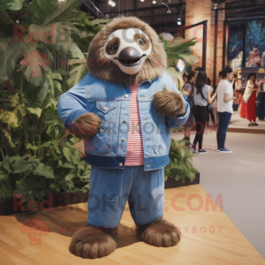 nan Giant Sloth mascot costume character dressed with a Denim Shorts and Ties