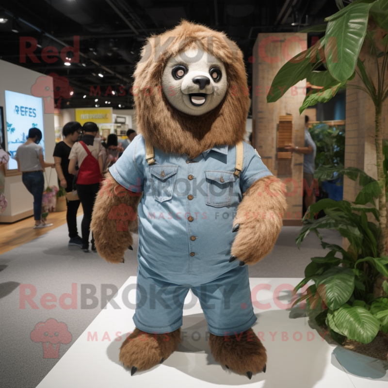 nan Giant Sloth mascot costume character dressed with a Denim Shorts and Ties