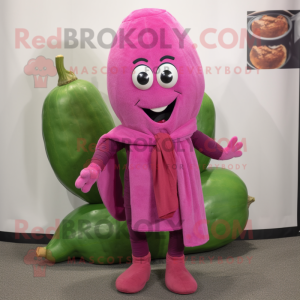 Magenta Cucumber mascot costume character dressed with a Jeggings and Scarf clips