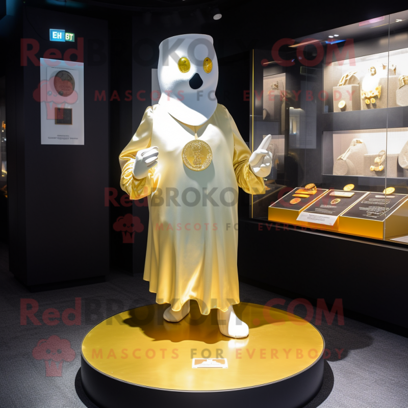 Gold Ghost mascot costume character dressed with a Playsuit and Cufflinks