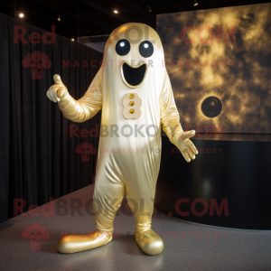 Gold Ghost mascot costume character dressed with a Playsuit and Cufflinks