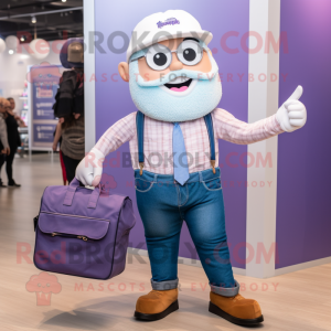 Lavender Cupcake mascot costume character dressed with a Boyfriend Jeans and Briefcases