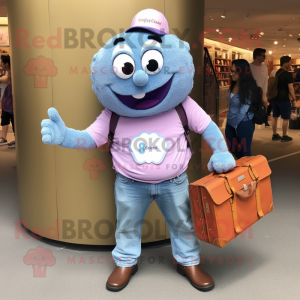 Lavender Cupcake mascot costume character dressed with a Boyfriend Jeans and Briefcases