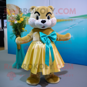 Gold Otter maskot kostume...