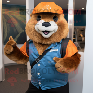 Rust Marmot mascot costume character dressed with a Jeggings and Headbands