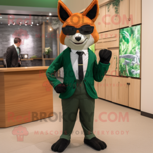 Olive Fox mascot costume character dressed with a Suit Jacket and Eyeglasses