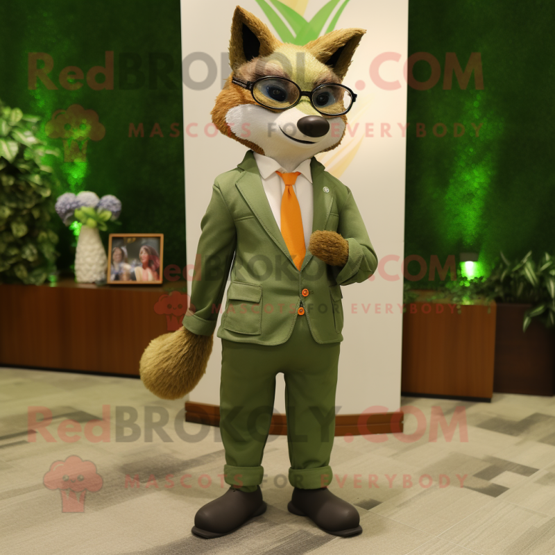 Olive Fox mascot costume character dressed with a Suit Jacket and Eyeglasses Olive Fox mascot costume character dressed with a Suit Jacket and Eyeglasses