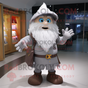 Gray Wizard mascot costume character dressed with a One-Piece Swimsuit and Messenger bags