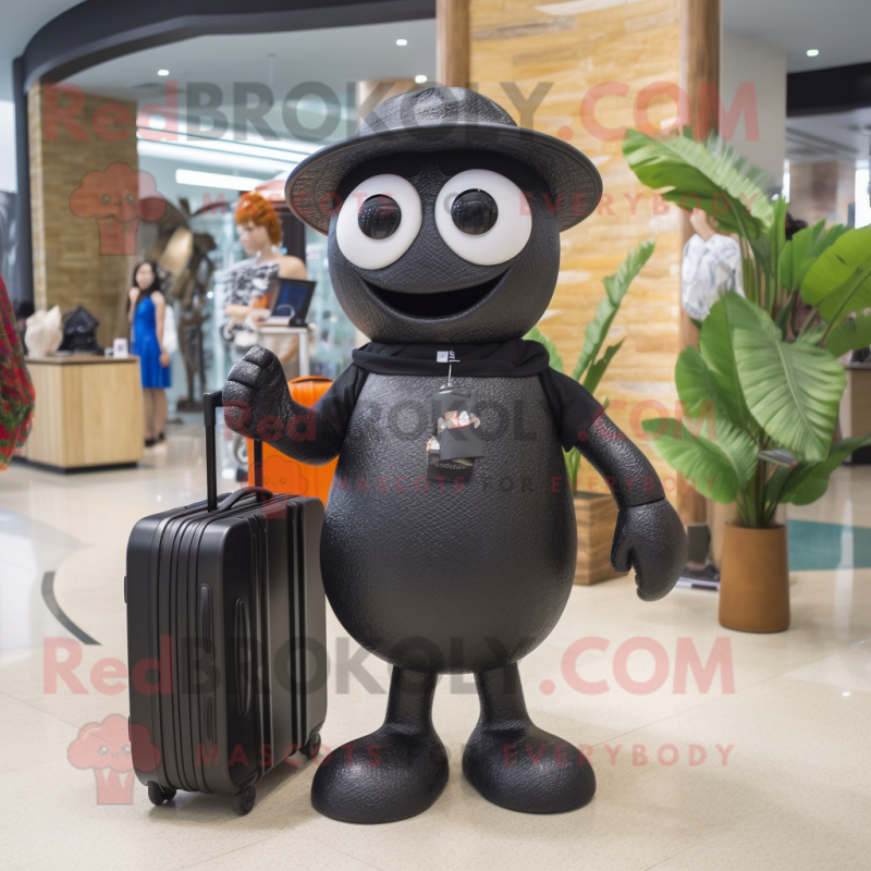 Black Pepper mascot costume character dressed with a Swimwear and Briefcases Black Pepper mascot costume character dressed with a Swimwear and Briefcases